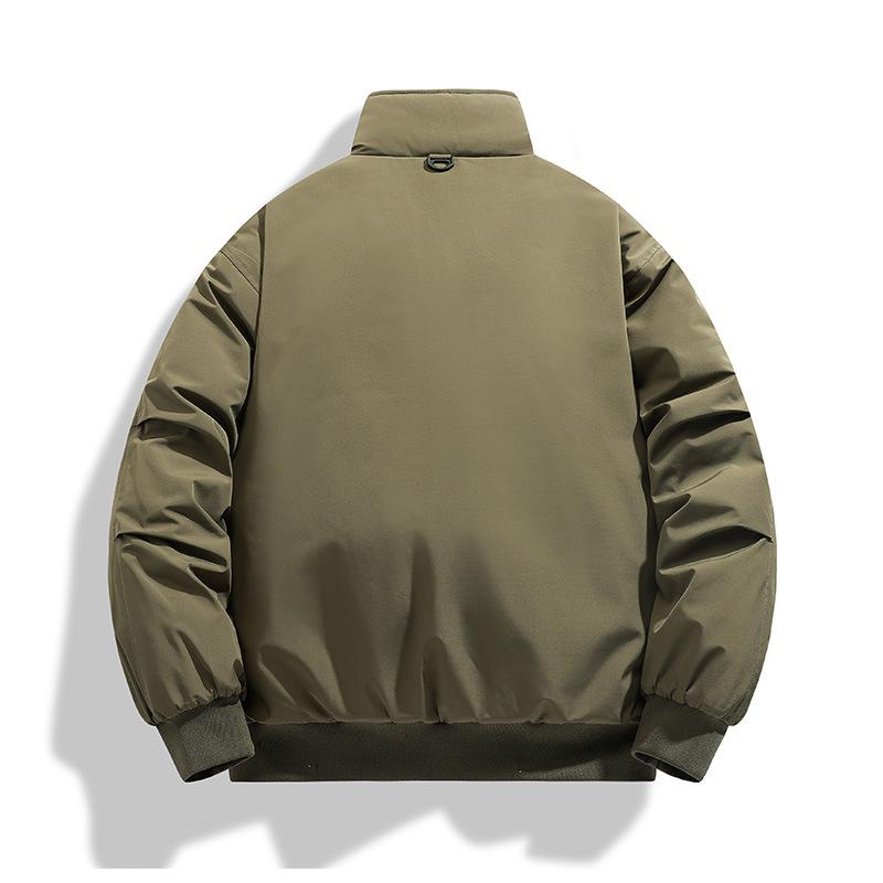 Однотонная простая хлопковая куртка со стойкой воротником для мужчин, куртка нового стиля, топ, свободная хлопковая куртка, утолщенная