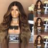 Talos Women Long Wavy Wig Cnetral Parting Style Gradient Curly Rose Hair Net Hairpiece