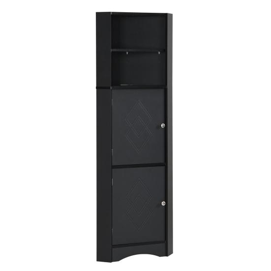 Corner Cabinet Bathroom with Two Compartments Adjustable Shelf Open Shelves Tall Triangular Shape Freestanding Storage