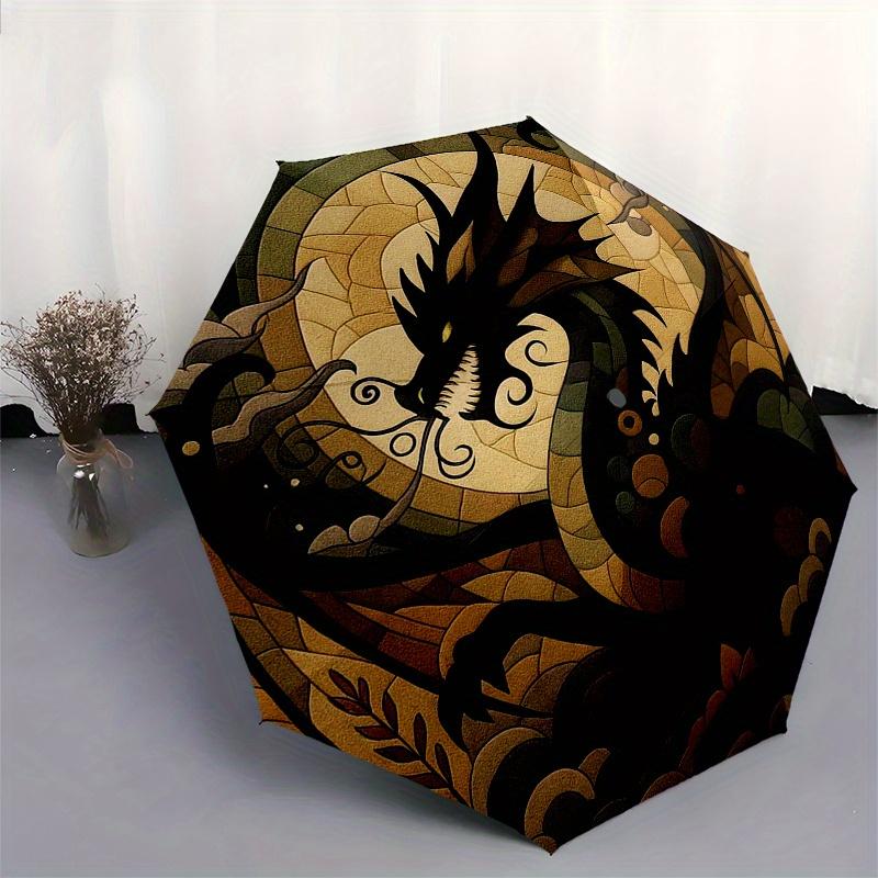 Stained Dragon Wall Art: Vibrant Circular Design for Home DecorUmbrella, Portable 3-Fold Compact Umbrella,Christmas Gift ES571