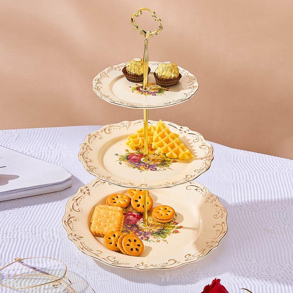 Luxury Three-tier Dim Sum Shelf Nordic Crown Cake Plate Stand Retro Cake Plate  Afternoon Tea