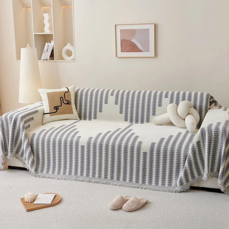 Chenille Fabric Sofa Blanket Nordic Style Universal Throw Blankets with Tassel for Living Room Four Seasons Couch Protector