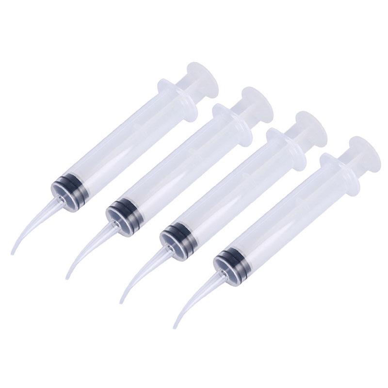 4Pcs/Set 12Ml Disposable Transparent Dental Irrigation Syringe With Curved Tip