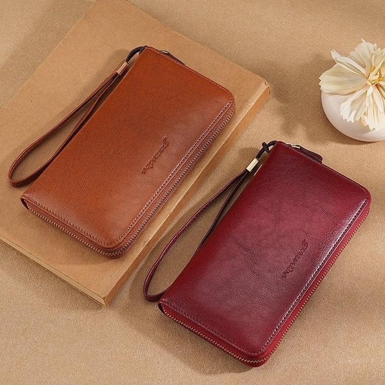 Женский длинный кошелек с RFID-защитой, кошелек-клатч из ПУ-кожи, большая вместимость, на молнии, с ремешком на запястье, держатель для карт, кошелек для телефона
