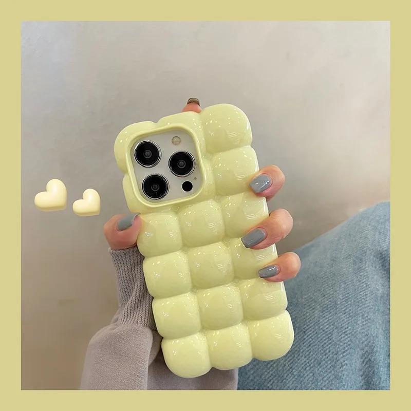 Милый мультяшный 3D чехол-решетка для iPhone 15 14 13 16 Pro Max 12 11, глянцевый, конфетный, однотонный, из мягкого силикона, противоударный