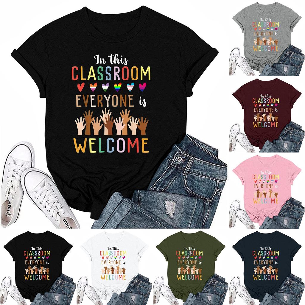 Взрослые Повседневные Ежедневные Круглый вырез с принтом Короткие рукава Футболка Топ с буквами