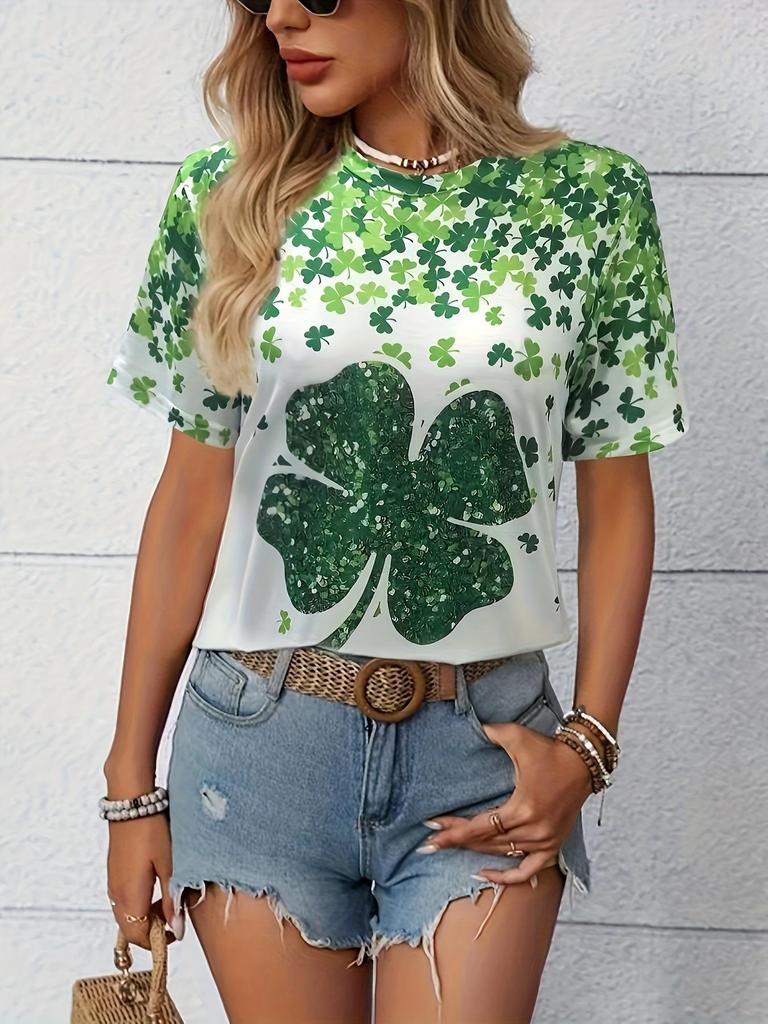 25 европейских трансграничных улиц. Женская футболка с 3D-принтом 'Клевер Святого Патрика'