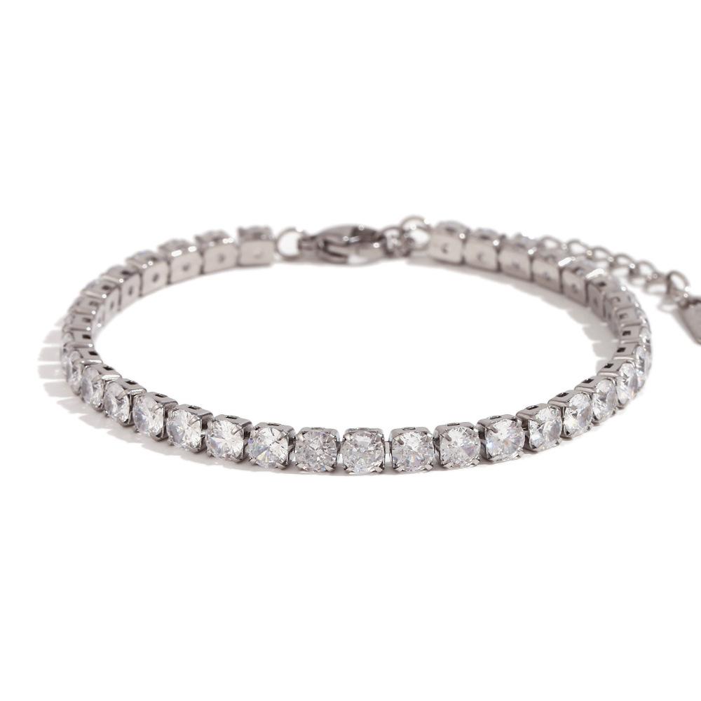 CZ Crystal Tennis Chain Bracelet 18K Gold Plated Stainless Steel European & American Style Minimalist Dainty Jewelry for Women