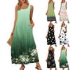 Women's Casual Floor-length Sundress Summer Beach Dress Round Neck Sleeveless Loose  Print Sundress