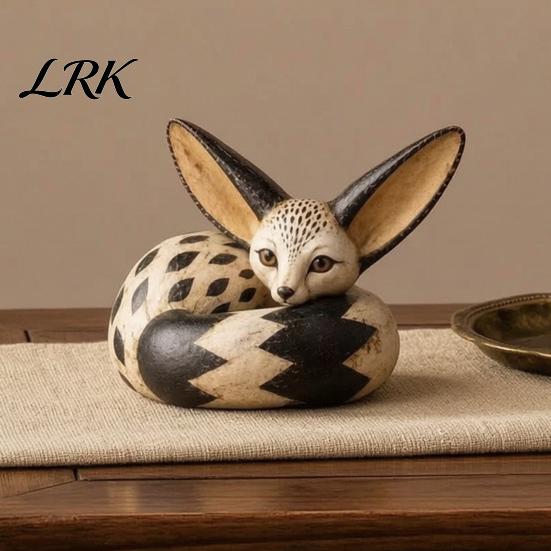 Fox Figurines for Home Decor Figurine Sitting Resting Pose, Wood Carved Style Resin Animal Statue, Decorative Wildlife Art Desktop Office Decor, Cute