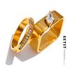 Size:678 Smooth Stainless Steel Zirconia Round Square Golden PVD Ring for Women Delicate Trendy Finger Jewelry Accessories