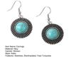 1 Pair Women Hook Round Style Shape Retro Bohemian Earrings Faux Turquoise Stainless