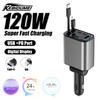 5-в-1 Выдвижное автомобильное зарядное устройство USB Type-C Адаптер питания Быстрая зарядка Отображение напряжения Зарядные устройства для телефона Автоаксессуары