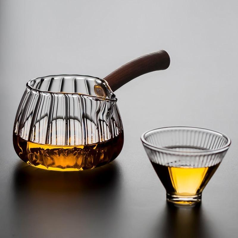 Бытовая большая емкость с деревянной ручкой, полосатая утолщенная чашка с высоким содержанием кремния и борного стекла, чашка для чая, чайный сервиз кунг-фу