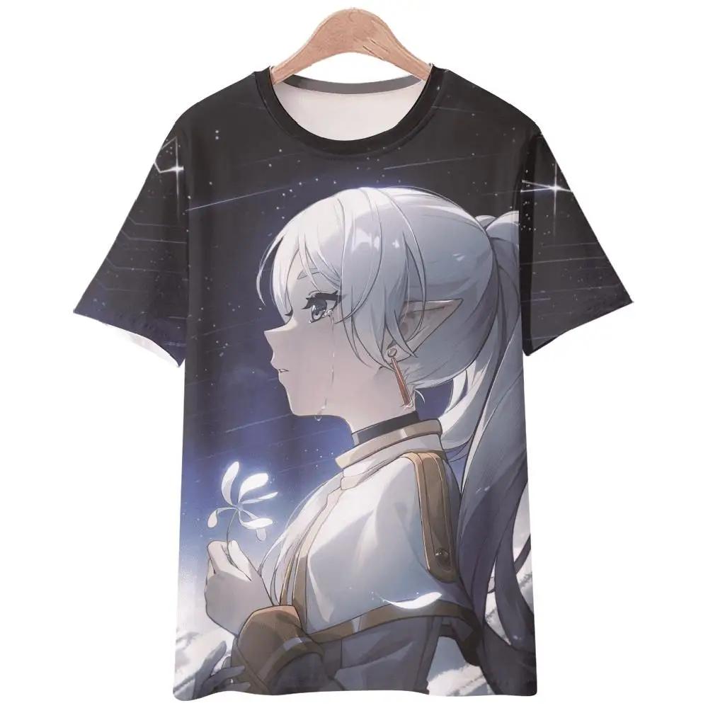 Аниме Sousou no Frieren 3D Печатные футболки Мужские Женские Модные Уличные Футболки Большие Футболки с Коротким Рукавом Детские Футболки Топы Одежда