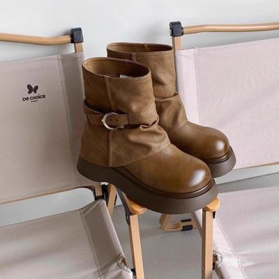 [Fanfuna] Модные ботинки на толстой подошве, короткие ботинки, внутренняя высота 2025 осень новые женские корейская версия универсальные полусапоги