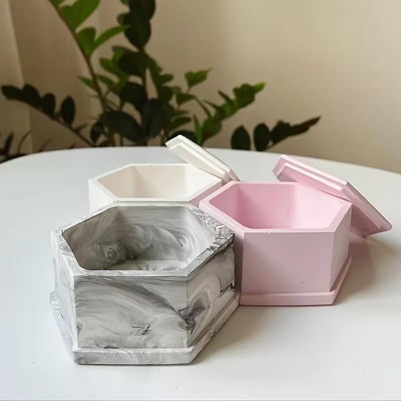 Hexagonal Candle Jar Resin Mold Geometric Storage Box Mold for Epoxy Resin,DIY Jewelry Box,Resin Clay Art,Home Wedding Decor