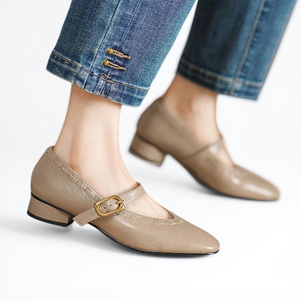 [British Century old Brand] Coarse Heel Strap Shallow Mouth Elegant, Advanced, Comfortable Round Head Weaving Versatile Women's Single Shoes
