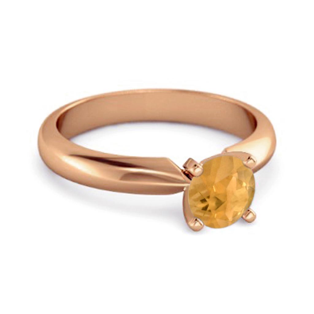 Кольцо для помолвки с одним камнем 0,25 карата, цитрин огранки «бриллиант», стерлинговое серебро 925 пробы, покрытие розовым золотом