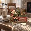 Christmas Souvenir for Friends 2D Flat Wooden Tabletop Sign, Reading Gnome Nutcracker Snowman Santa Claus Statues Gingerbread Man Figurine,