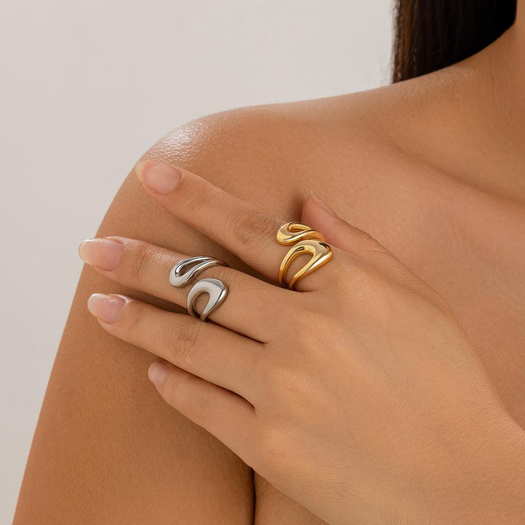 Преувеличенное хип-хоп обручальное сплавное украшение, простое и холодное геометрическое кольцо с открытием, женское