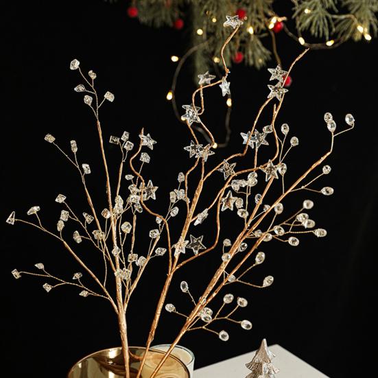 Christmas Artificial Glitter Picks Faux Crystal Berry Stem Ornaments Christmas Tree Glittery Twig Bead Stick Branches for Holiday Wedding Vase Decor