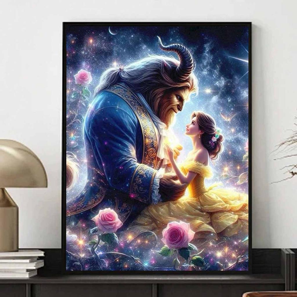 5D DIY Diamond Art Painting Kits for Adults,  Princess and The Beast Full Round Crystal Diamond Kits for Beginner for Home Wall Decorate