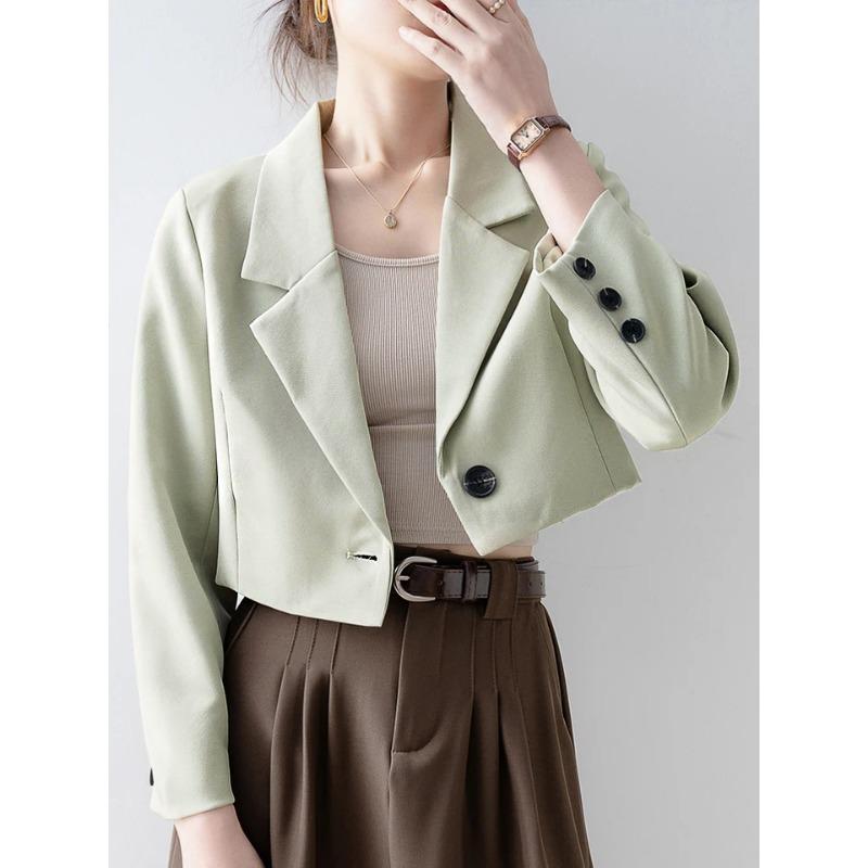 Women S Beige Short Loose Fit Casual Blazer Jacket