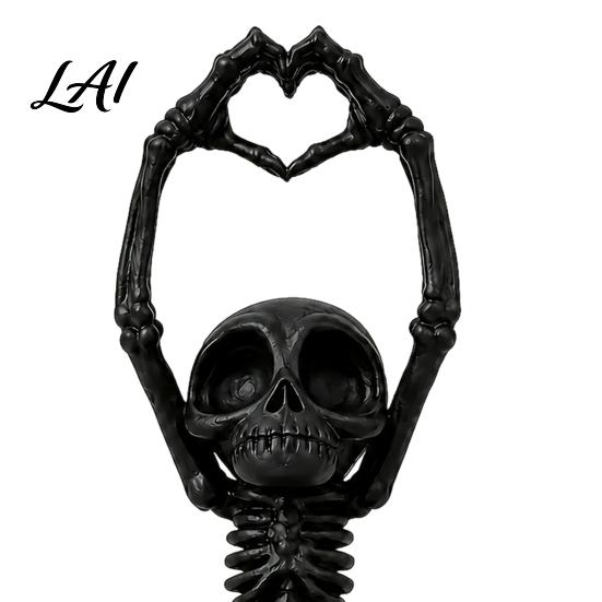 Funky Home Accent Piece Heart-Matching Skull Ornament 3D Printed Skeleton Statue Gothic Novelty Bone Texture Statue Compact Size Sculpture