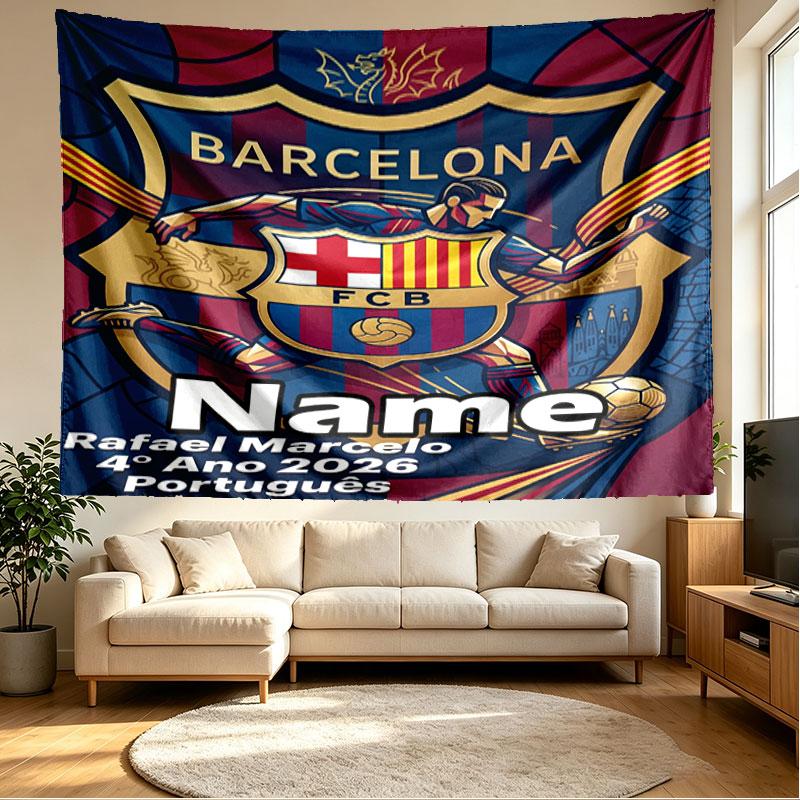 Custom Name Personalized Barcelona FC Soccer Print Tapestry, Wall Art Decor, Bedroom, Dorm, Apartment, LivingRoom, Party Backdrop, Gift for Birthday