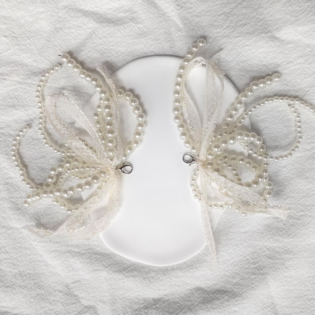 Pearl Bowknot Shoe Buckle Ornament Sweet Lace Bows Charm Keychain for Jewelry Making Phone Pendant Handbag Shoe Decors