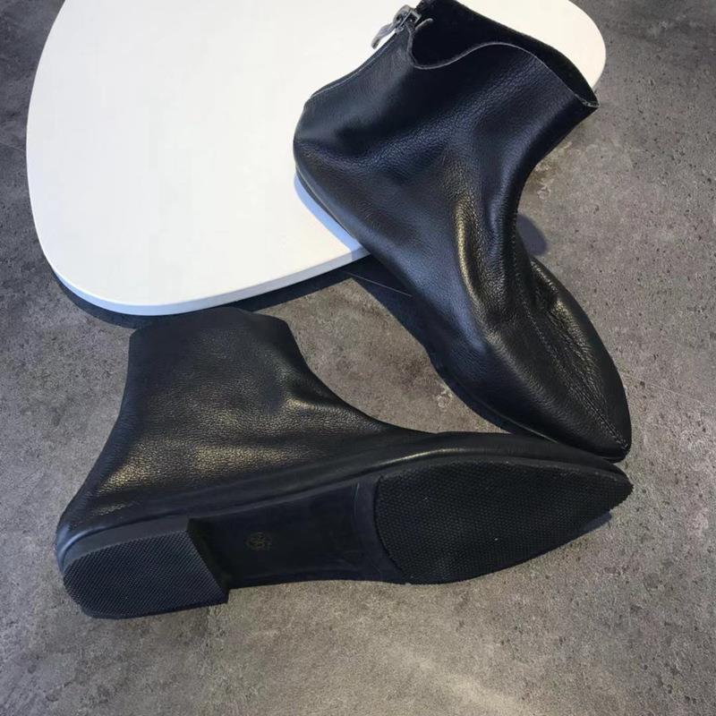 Острый носок плоские одинарные короткие ботинки женские мягкие из натуральной коровьей кожи плоские нескользящие универсальные ботинки