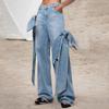 Splicing Bow Bow Wide Leg Trousers Design Sense Of High-waisted Skinny Jeans