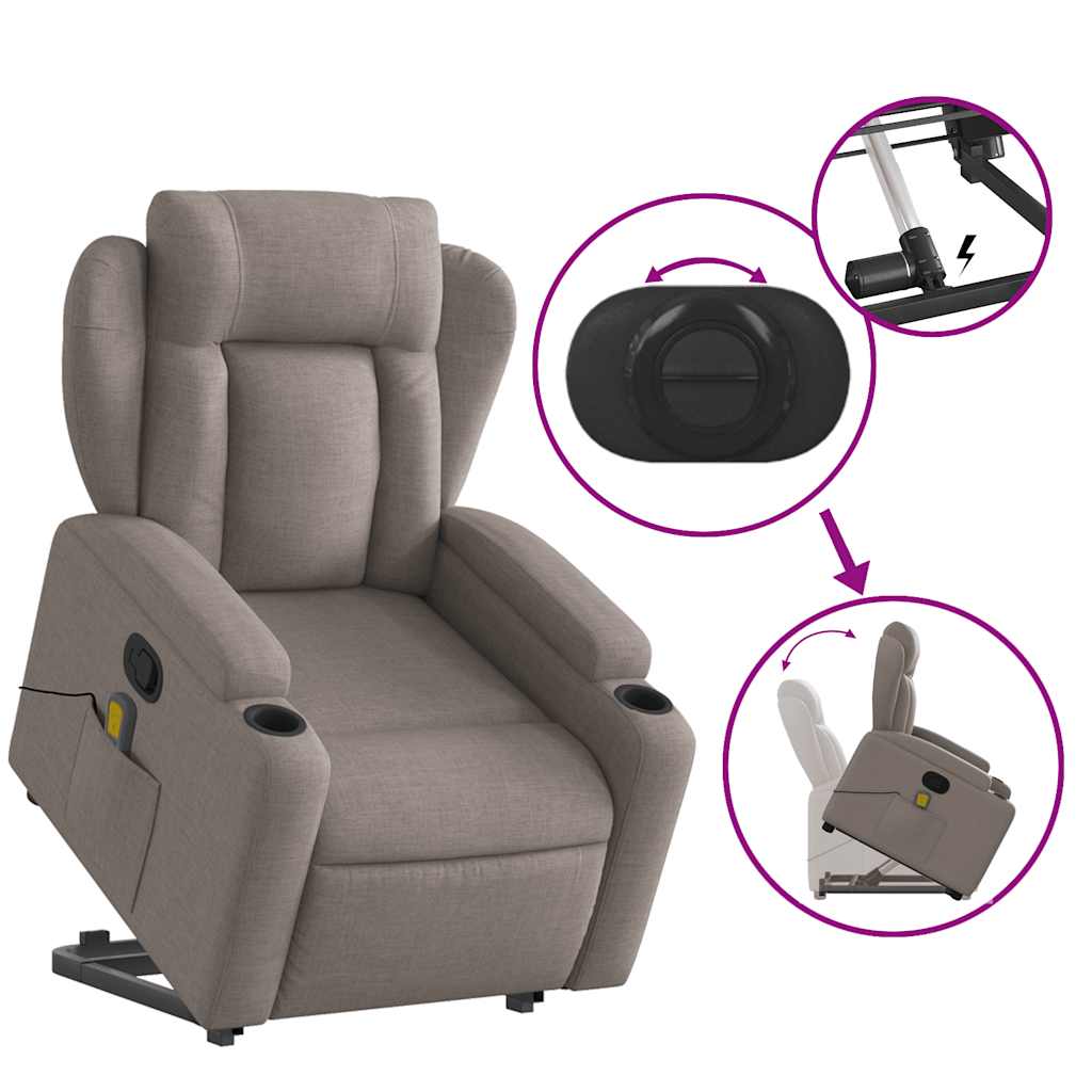 Recliner Chair with Lift Function Taupe Fabric