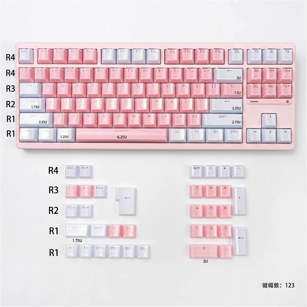 Crystal Jelly OEM Keycap Set PBT 123 Keys Double Layer Translucent Pink for MX Switch 60/84/90/104/108 Mechanical Keyboards