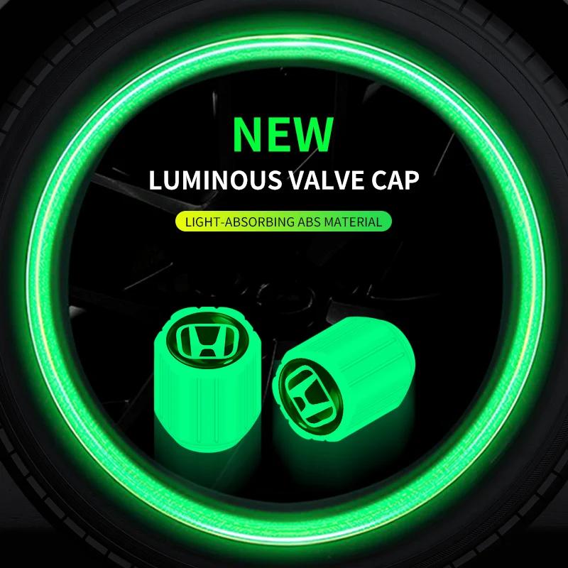 CMEAH1 4PCS Luminous Car Tire Valve Cap Fluorescent Night Glowing Decor For Honda Civic Fit Jazz Accord Pilot Passport CRV BRV HRV