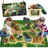 Mini Tudou 12pcs Safari Animal Figures Toys and 145x98cm Large Playmat Realistic Jumbo Jungle Wild Zoo Animal Figures Playset Includes Suitable for