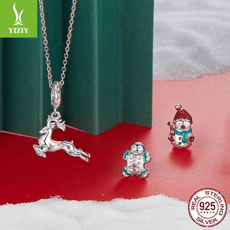 Серебряный кулон-олень Yinziyun S925 на цепочке - Дизайн с бусинами для самостоятельной сборки