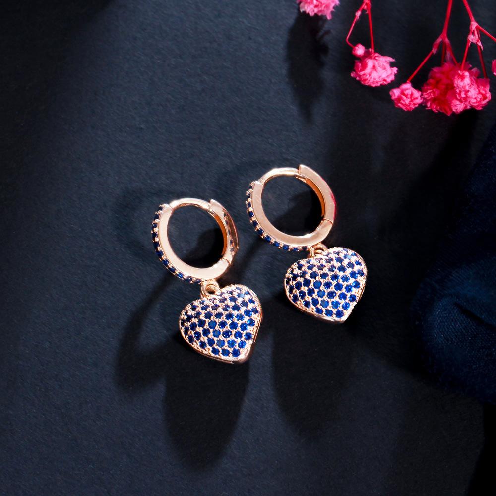 Свежие Сердечки Персика Любви, Серьги-кольца с цирконами в форме сердечек, полностью усыпанные бриллиантами, Серьги.