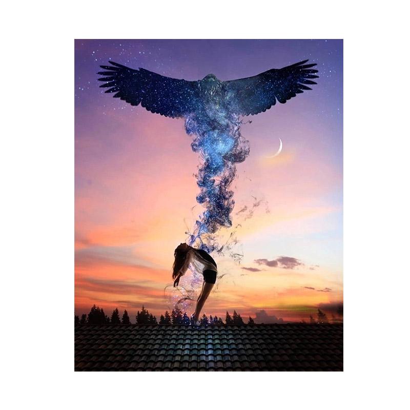 Абстрактная картина на холсте с изображением орла и девушки, современные постеры и принты, скандинавские настенные художественные картины для гостиной, украшения дома