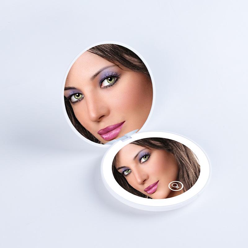 Portable Rechargeable LED Makeup Mirror with Stepless Dimming, Double-Sided Folding Design, Ideal for Travel