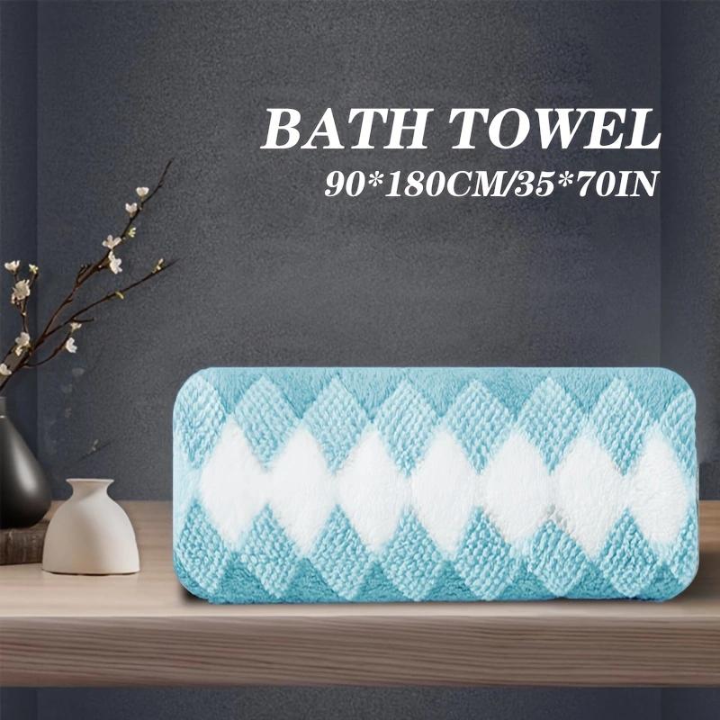 1 шт. Большое махровое банное полотенце с ромбовидным узором - Мягкое, быстросохнущее и для душа