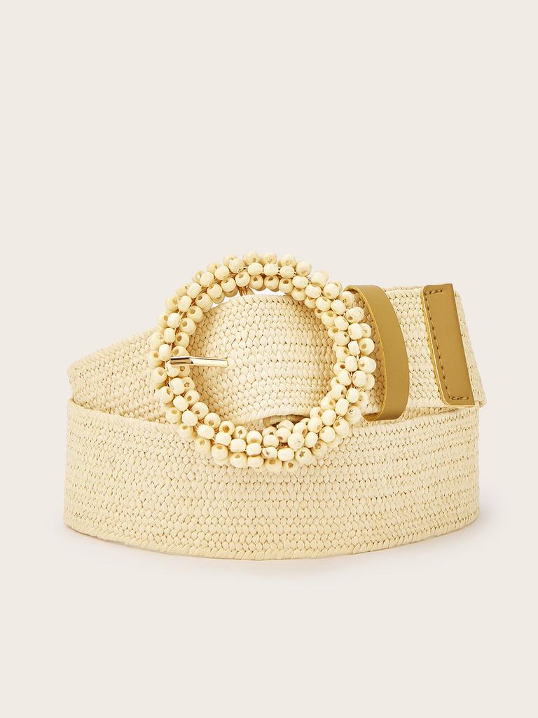 Simple Solid Color Bead Ring Buckle Decoration Women Woven Belt For Casual Ethnic Wear