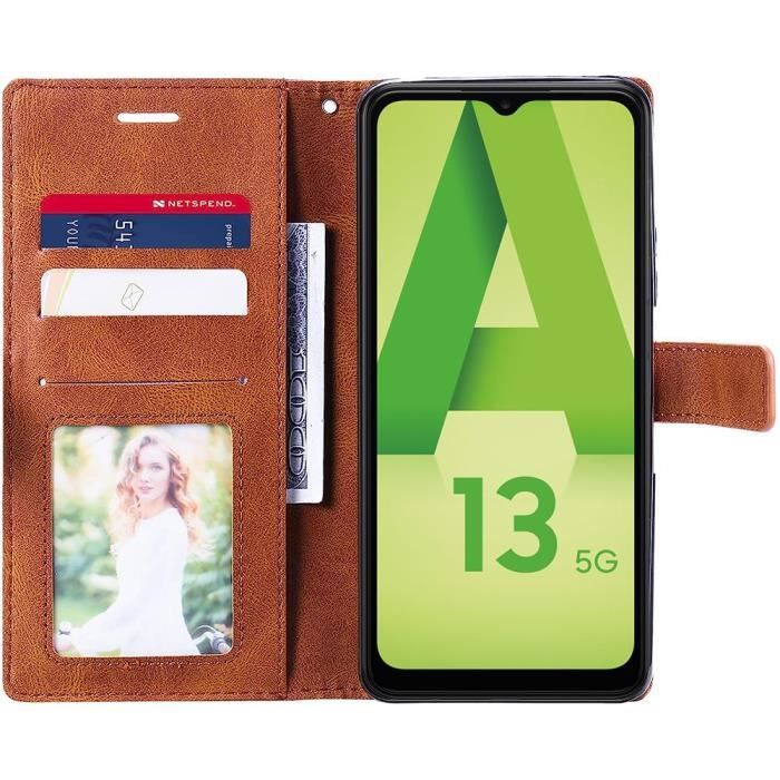 Coque Intégrale pour Samsung Galaxy A13 5G -Coque en Cuir PU - Marron