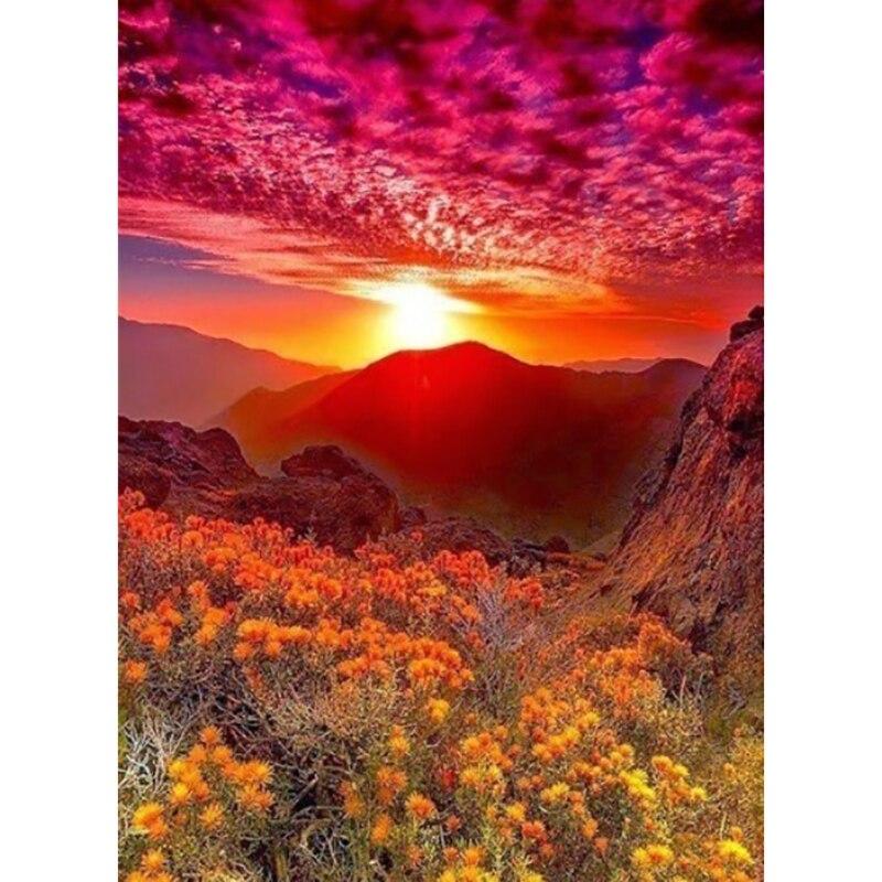DIY пейзаж 5D алмазная живопись полная круглая дрель живописная Алмазная художественная вышивка крестиком закат украшение дома