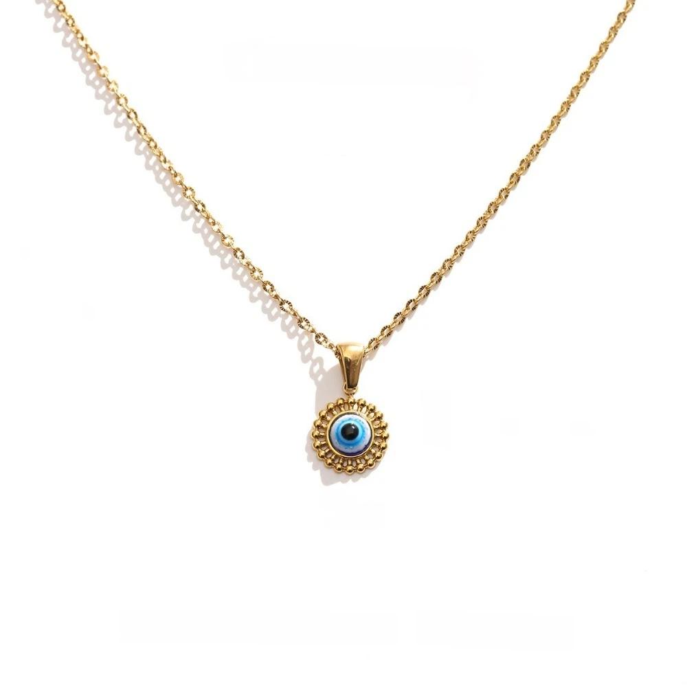 Minimalist Blue Eye Pendant Necklace Stainless Steel Geometric Jewelry  Wedding