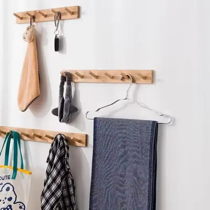 Wall Mounted Hanger Room Hooks Key Hallway Storage Holders Practical Decoration Nordic Bamboo Door Clothes Hats Robe Back Rack