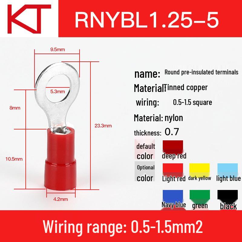 Kaisheng ROHS Медный Нейлоновый Круглый OT Клемма Наконечник Проводника RNYB1.25-3-3.5-4-5-6-8-10