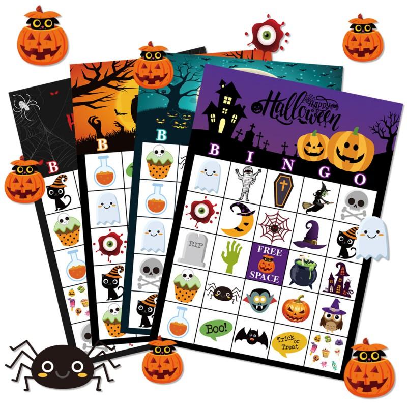 Halloween Bingo Game Cards 24 Players Family Kids Adult Party Supplies Pumpkin Themed