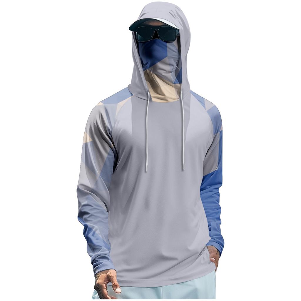Men's Performance Fishing Raglan Hoodie - UPF 50+ UV Long Sleeve Sun-protective Shirt With Mesh Visor
